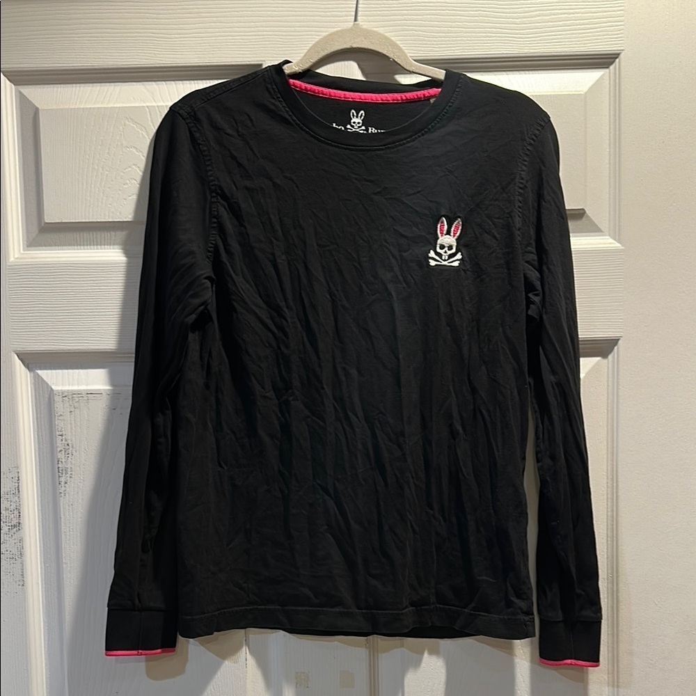 Psycho Bunny Black Classic Long Sleeve Tee XS/3 Hot Pink Embroidered Logo